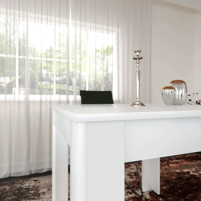 Masa Single 90, alb lucios, 90 cm, design modern pentru dining [3]