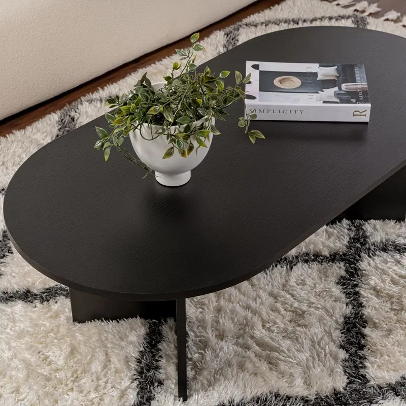 Masuta cafea neagra din lemn cu design modern Sable 119x39.8 cm [5]