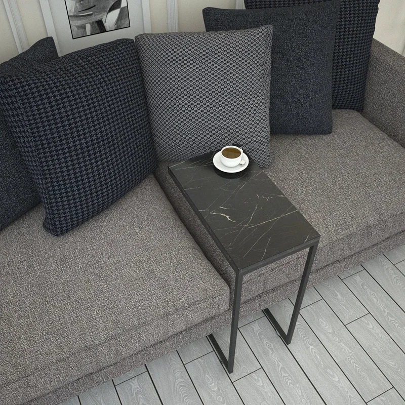 Masuta Callen, marmura neagra si alb, 46 cm, picioare metalice cu roti [2]