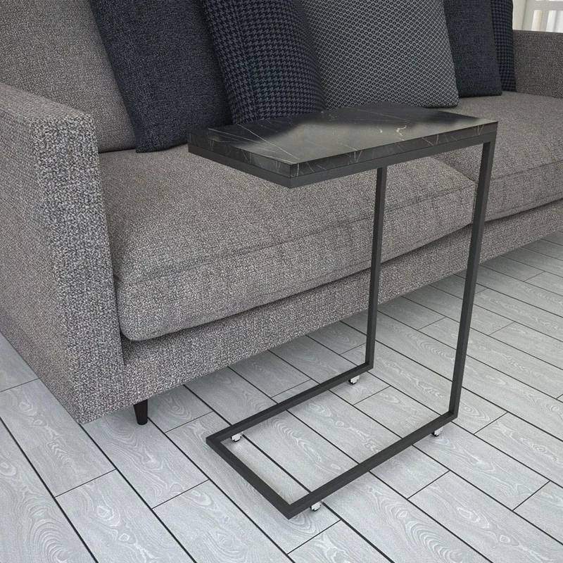 Masuta Callen, marmura neagra si alb, 46 cm, picioare metalice cu roti [3]