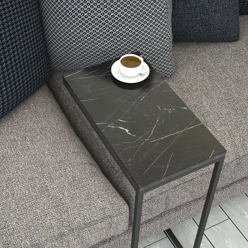 Masuta Callen, marmura neagra si alb, 46 cm, picioare metalice cu roti [4]