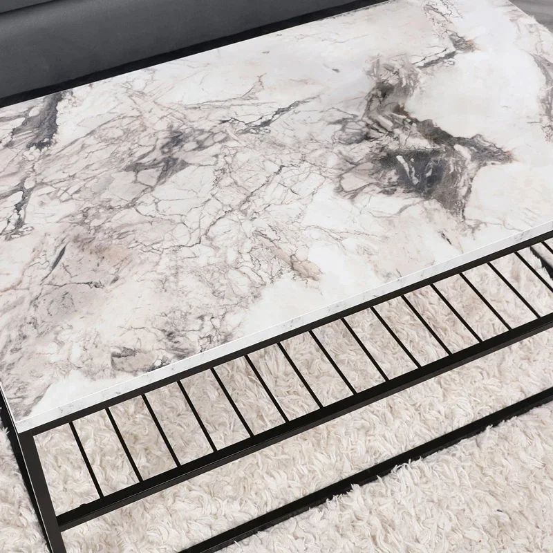 Masuta de cafea Asude Alb Negru cu picioare metalice si raft de depozitare [7]