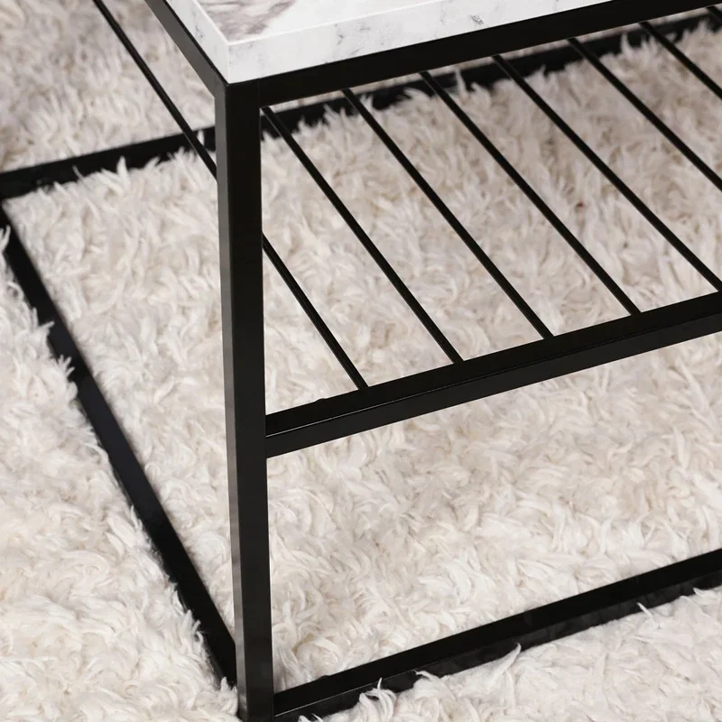 Masuta de cafea Asude Alb Negru cu picioare metalice si raft de depozitare [8]