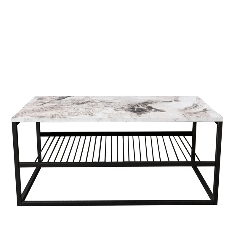 Masuta de cafea Asude Alb Negru cu picioare metalice si raft de depozitare [6]