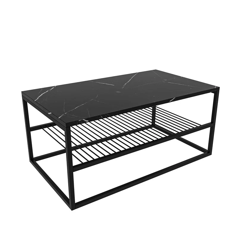 Masuta de cafea Asude Negru cu picioare metalice si raft pentru depozitare [2]