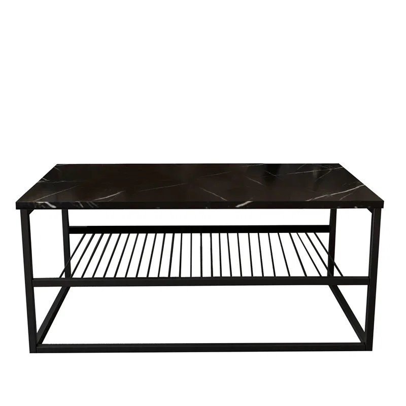 Masuta de cafea Asude Negru cu picioare metalice si raft pentru depozitare [6]