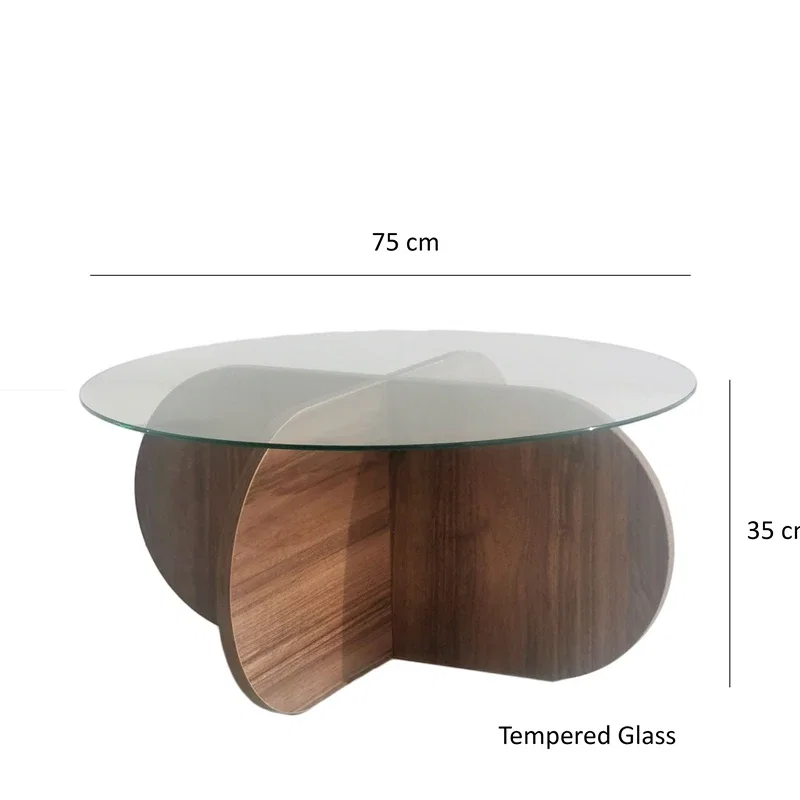 Masuta de cafea Bubble nuc, blat rotund din sticla securizata, baza sculpturala [4]