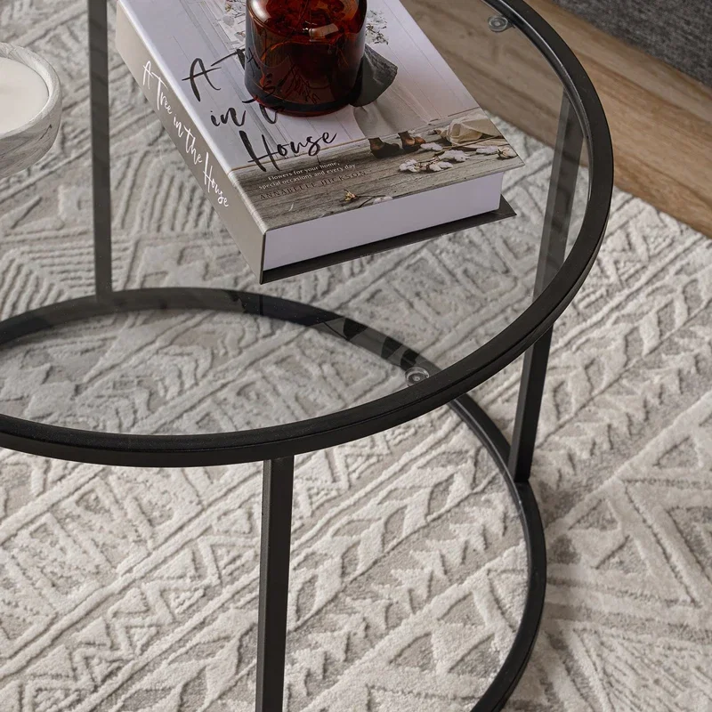 Masuta de cafea Startis neagra, design industrial, blat din sticla [2]