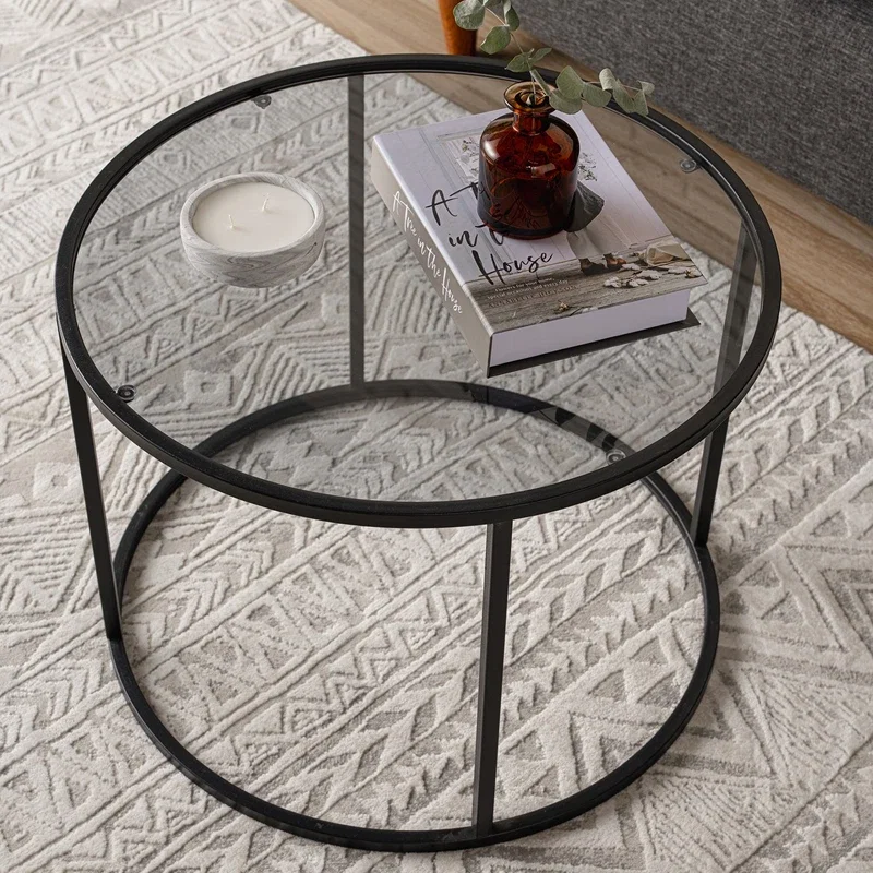 Masuta de cafea Startis neagra, design industrial, blat din sticla [3]