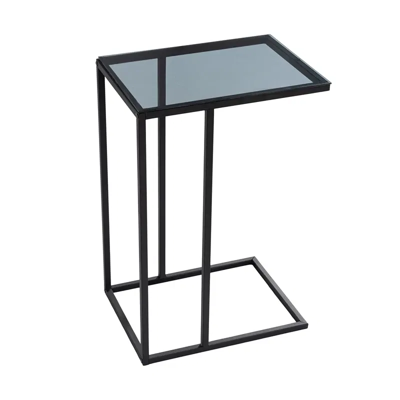 Masuta laterala Alaska neagra, stil minimalist, sticla fumurie [6]