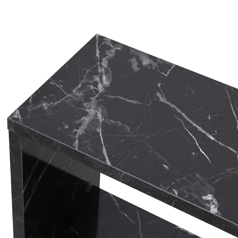 Masuta laterala Life Negru Marmura cu rafturi si design modern [5]