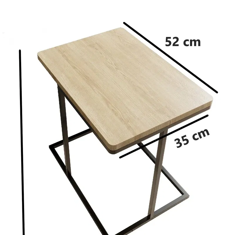 Masuta laterala Shay, design industrial, finisaj stejar si cadru metalic, 52 cm [3]