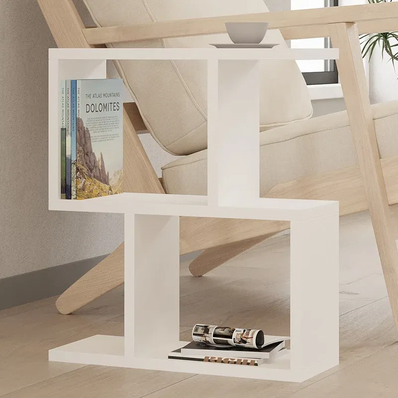 Masuta laterala Zet, alb, multifunctionala, cu 2 rafturi, 45 cm [2]