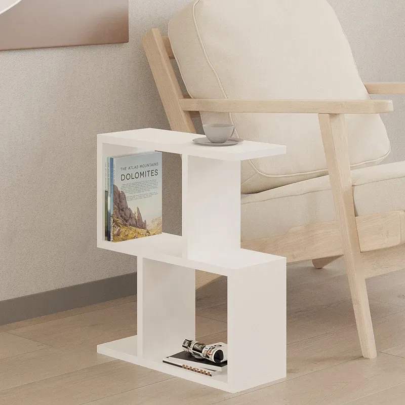 Masuta laterala Zet, alb, multifunctionala, cu 2 rafturi, 45 cm [3]