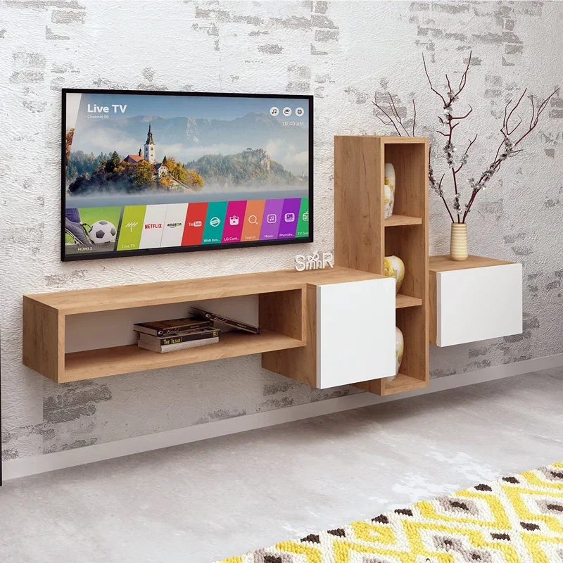 Mobiler TV Kumkuat, stejar alb, 160 cm, dulapuri depozitare, modern [2]