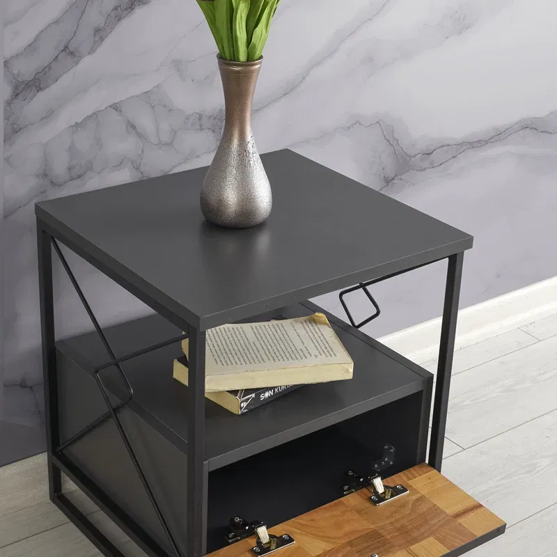 Noptiera Altunizade Antracit cu raft si stil minimalist [2]