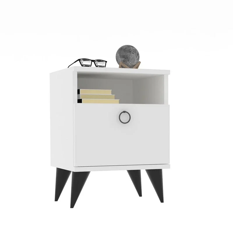 Noptiera Barlo, alba, design minimalist, cu sertar si raft, 40x50 cm [3]