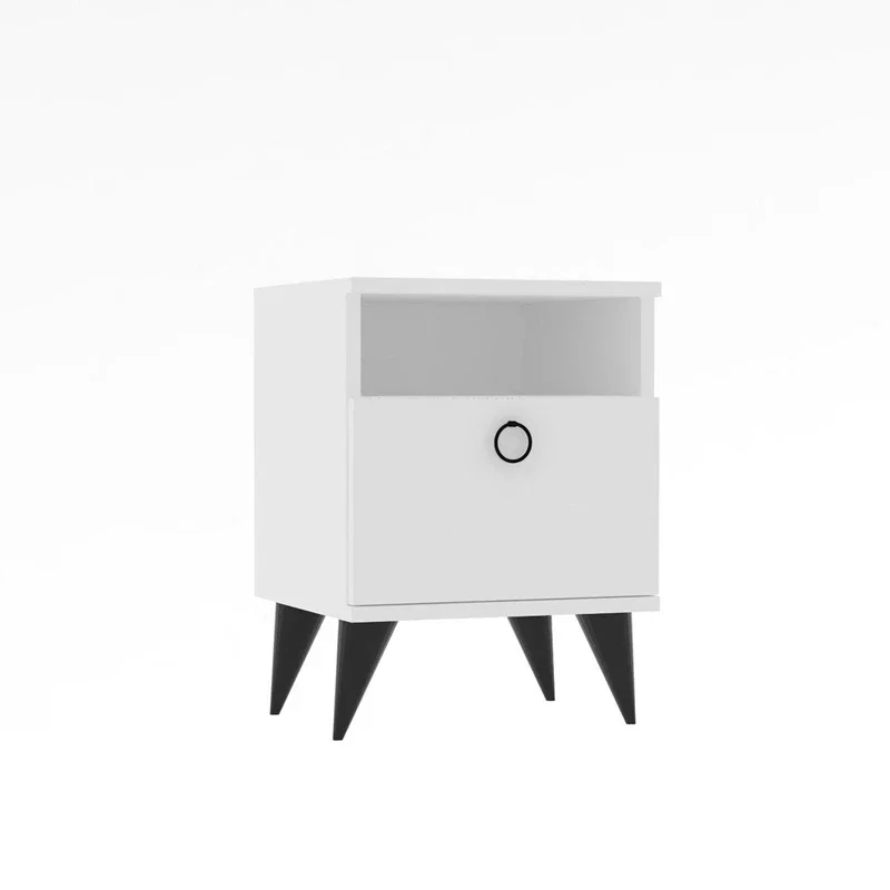 Noptiera Barlo, alba, design minimalist, cu sertar si raft, 40x50 cm [2]