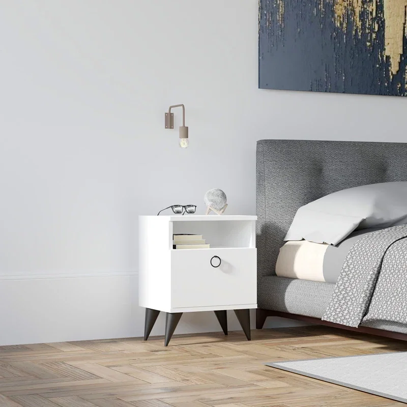 Noptiera Barlo, alba, design minimalist, cu sertar si raft, 40x50 cm [1]
