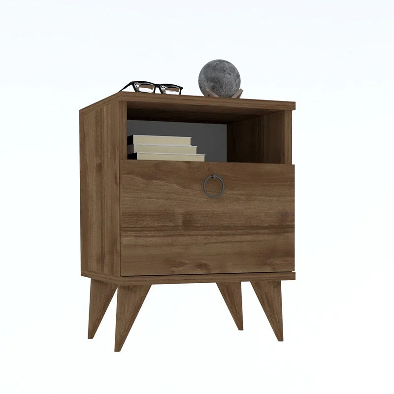 Noptiera Barlo, nuc, design compact, cu sertar si raft, 40x50 cm [3]