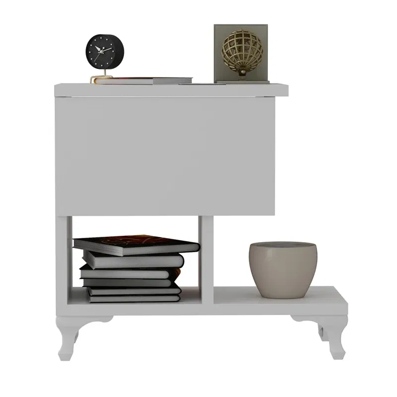 Noptiera Cast, alba, 47 x 47 cm, cu raft si sertar, stil minimalist [7]