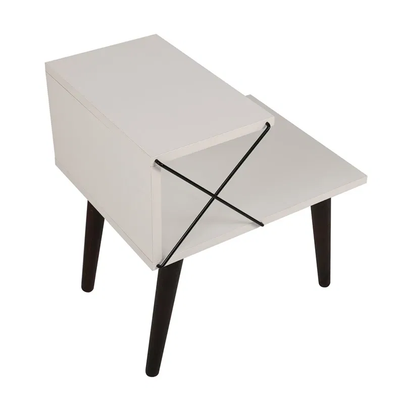 Noptiera Cross alba cu rafturi incrucisate si picioare din lemn [9]