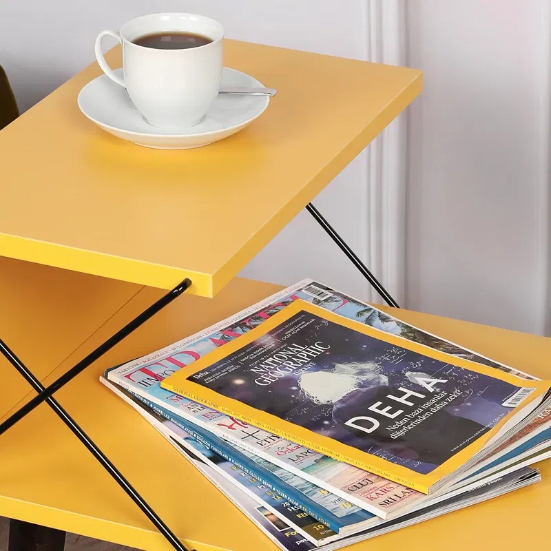 Noptiera Cross galbena cu rafturi deschise si picioare din lemn [3]