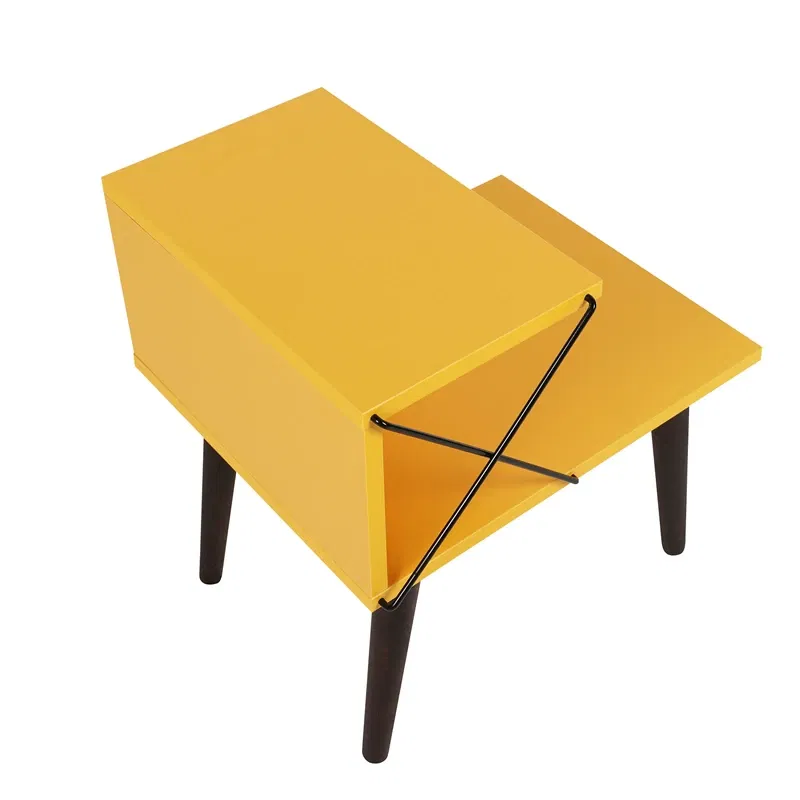 Noptiera Cross galbena cu rafturi deschise si picioare din lemn [4]