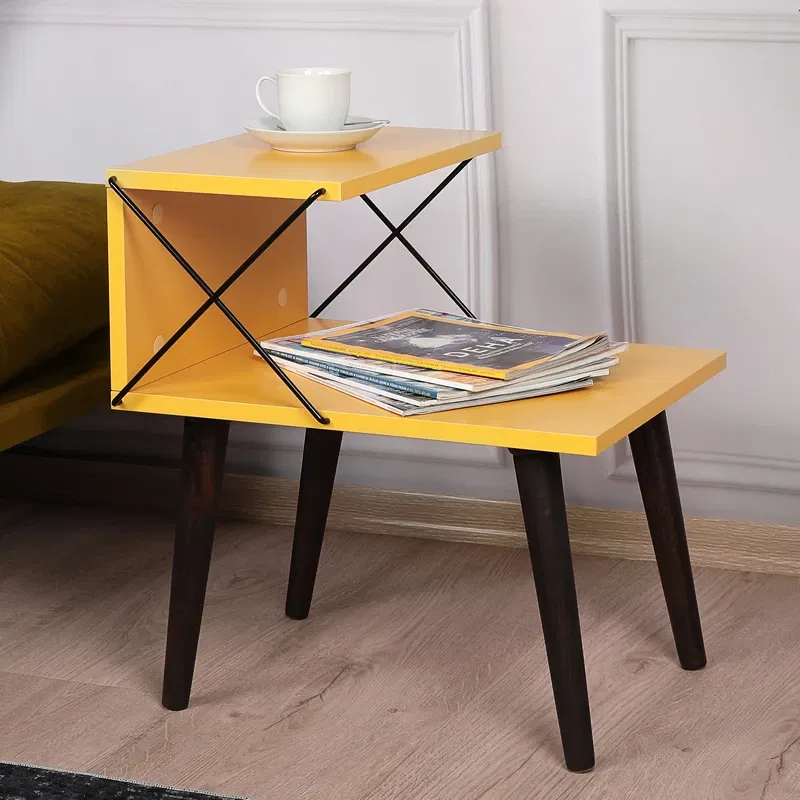 Noptiera Cross galbena cu rafturi deschise si picioare din lemn [5]