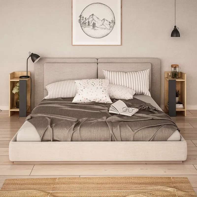 Noptiera Elos, stejar, antracit, compacta, cu rafturi, 25 cm [1]