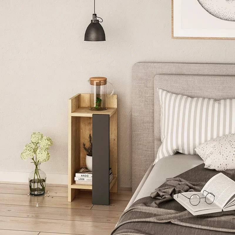 Noptiera Elos, stejar, antracit, cu rafturi si design compact, 25 cm [1]