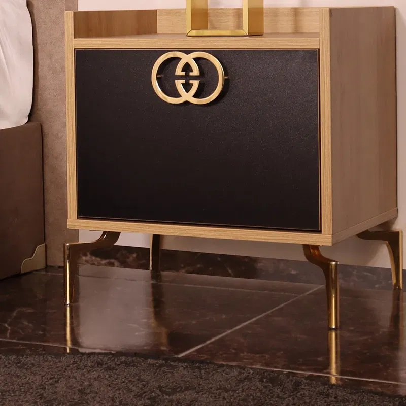 Noptiera FESTI, auriu si stejar, picioare metalice, design elegant [3]