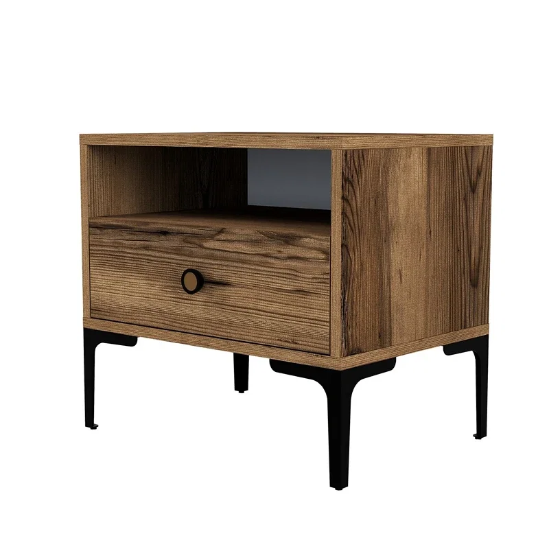 Noptiera Lizbon, design modern, finisaj nuc, picioare metalice, sertar spatios, 56 cm [3]