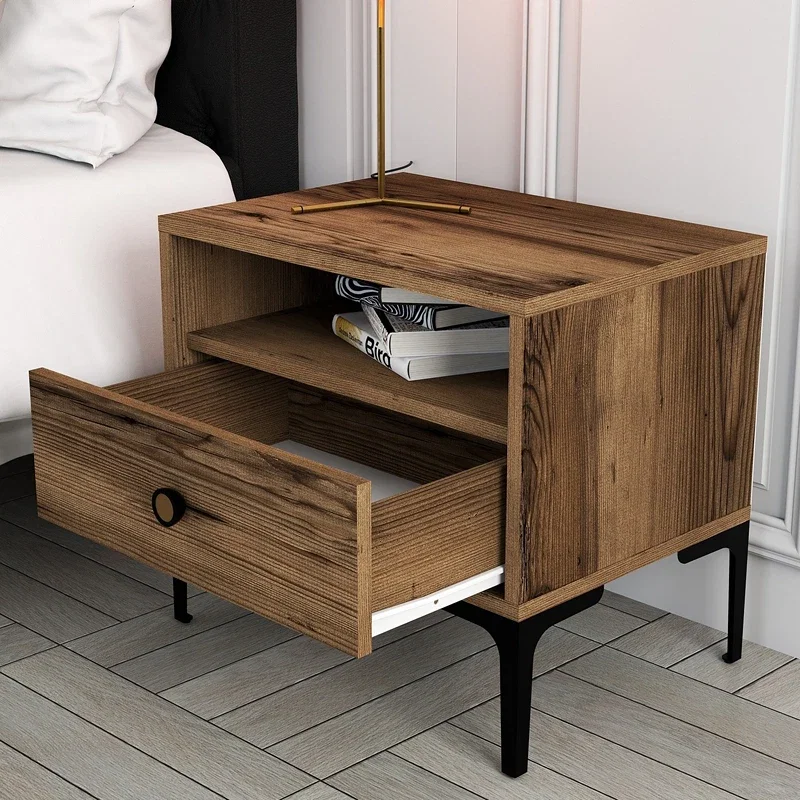 Noptiera Lizbon, design modern, finisaj nuc, picioare metalice, sertar spatios, 56 cm [4]