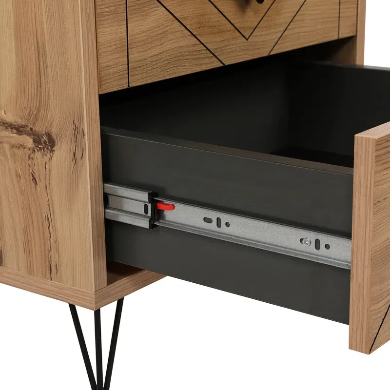 Noptiera Luna pin cu sertare incapatoare si picioare metalice [3]