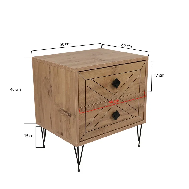 Noptiera Luna pin cu sertare incapatoare si picioare metalice [9]