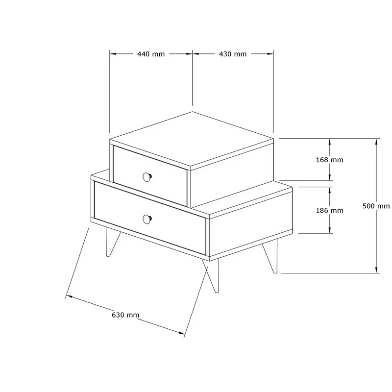 Noptiera Mise, design modern, alb si nuc, cu 2 sertare si spatiu de depozitare, 63 cm [4]