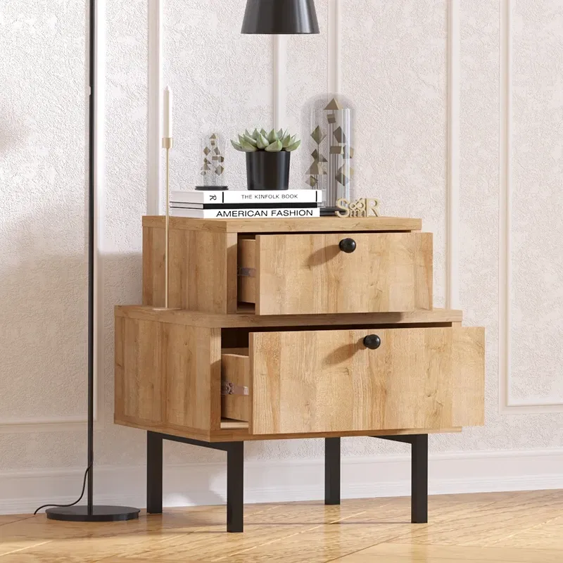 Noptiera Nadia, stejar negru, 45 cm, picioare metalice, design elegant [1]