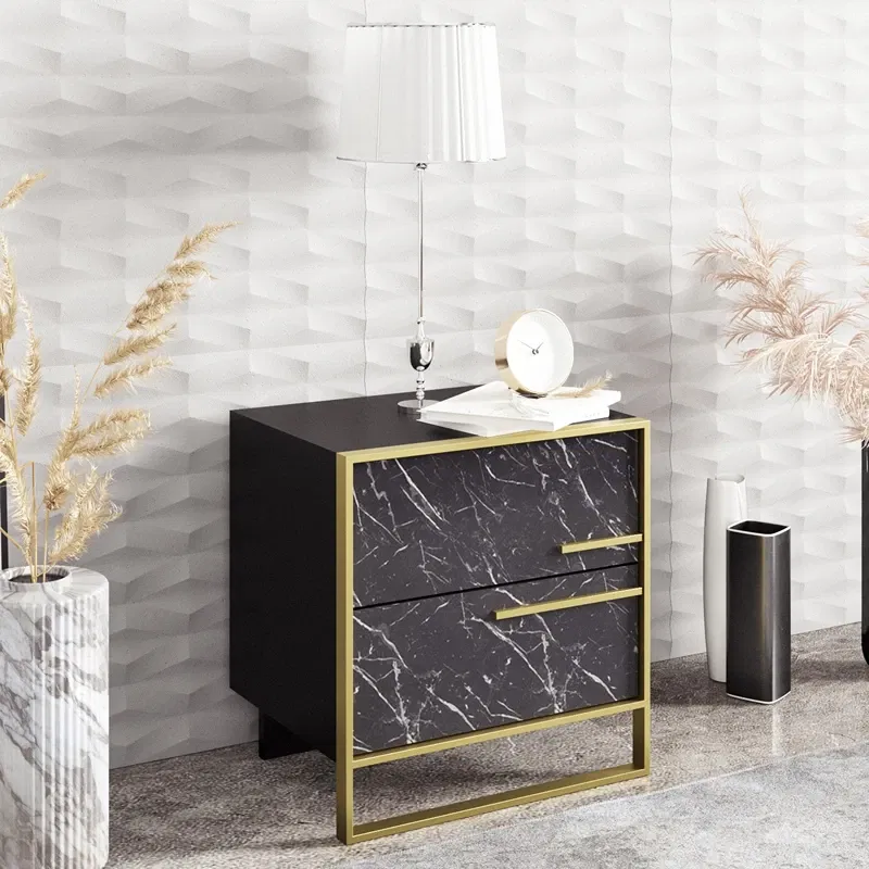 Noptiera neagra si aurie cu sertar si picioare metalice, 50x51,8 cm [5]