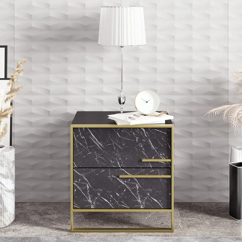 Noptiera neagra si aurie cu sertar si picioare metalice, 50x51,8 cm [1]