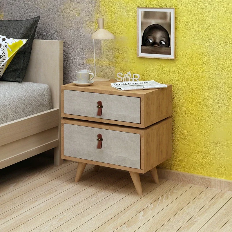 Noptiera Olenj, stejar alb, 2 sertare, manere piele PU, eleganta [1]