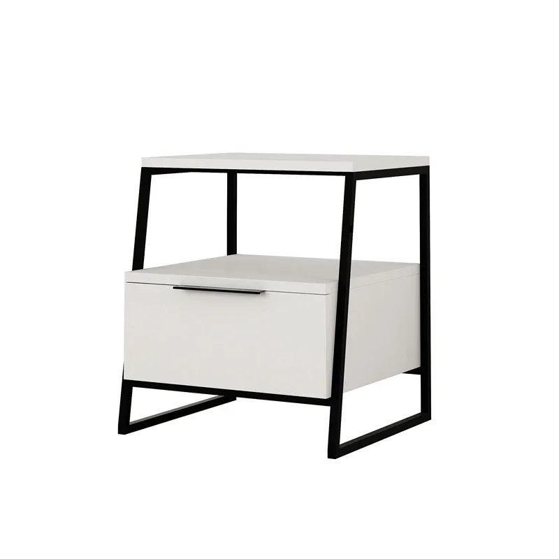 Noptiera Pal, alba, cu cadru metalic si sertar, 45 cm [4]