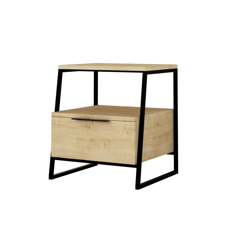 Noptiera Pal, stejar, cu cadru metalic si sertar, 45 cm [3]