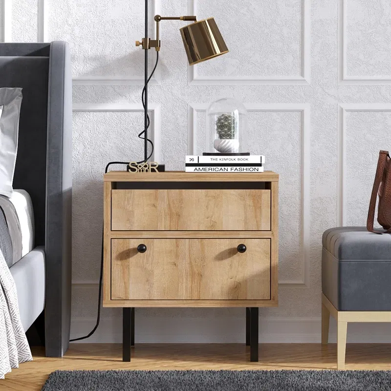 Noptiera Pedro, stejar negru, 45 cm, picioare metalice, design modern [1]