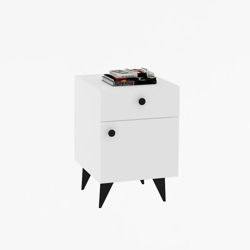 Noptiera Pila, alb, cu sertar si raft, 40x60 cm [2]