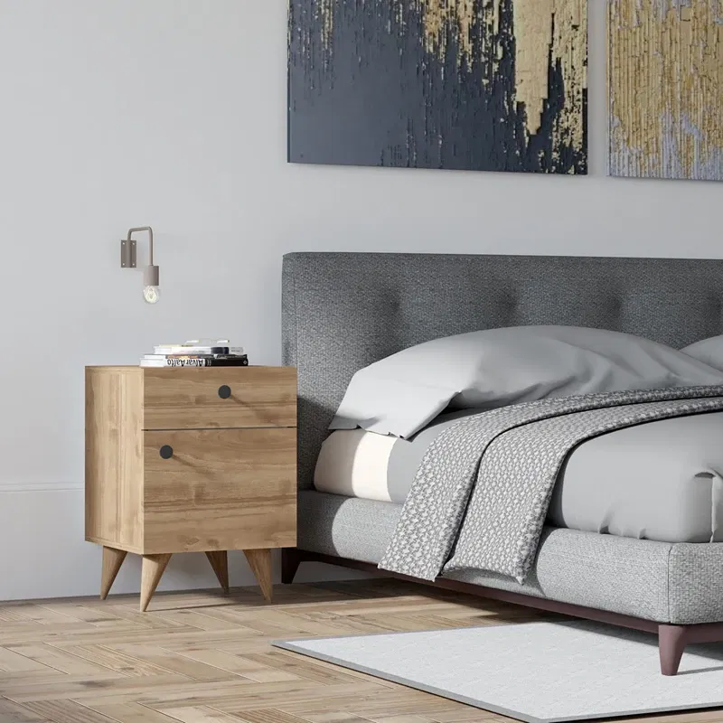 Noptiera Pila, stil clasic, finisaj nuc, cu sertar si rafturi multiple, 40 cm [1]