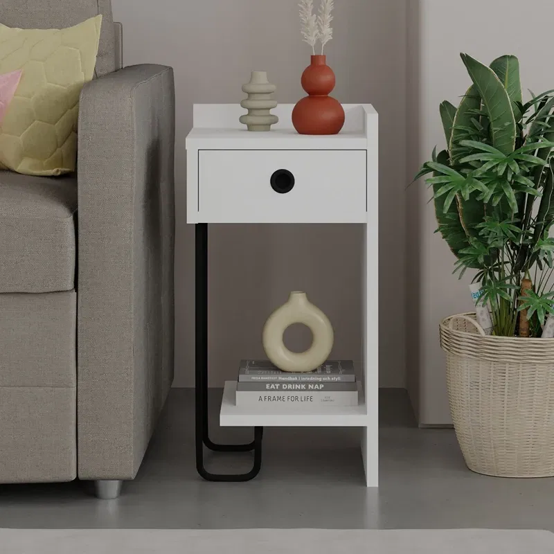 Noptiera Sirius, alba, dreapta 32 x 61 cm, cu sertar si raft [2]