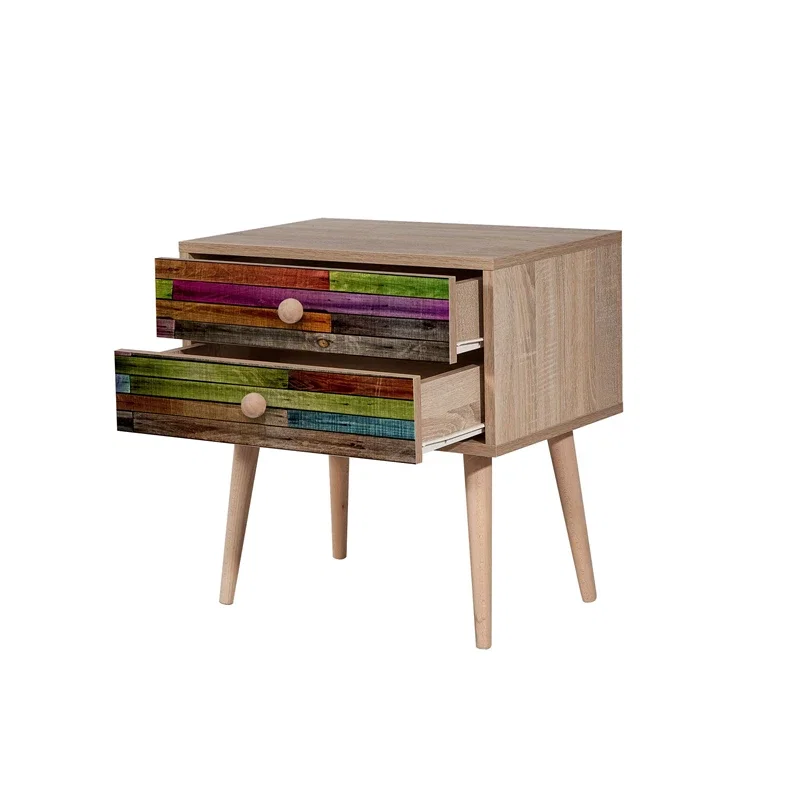 Noptiera Two, stejar sonoma, eleganta, cu 2 sertare si picioare inalte, 60 cm [2]