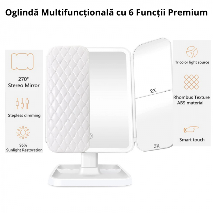 Oglinda machiaj cu LED, plianta cu touchscreen si zoom 1x/2x/3x [9]