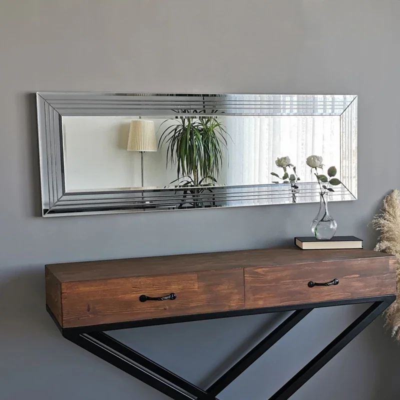 Oglinda dreptunghiulara cu rama argintie, ajustabila, design modern [4]